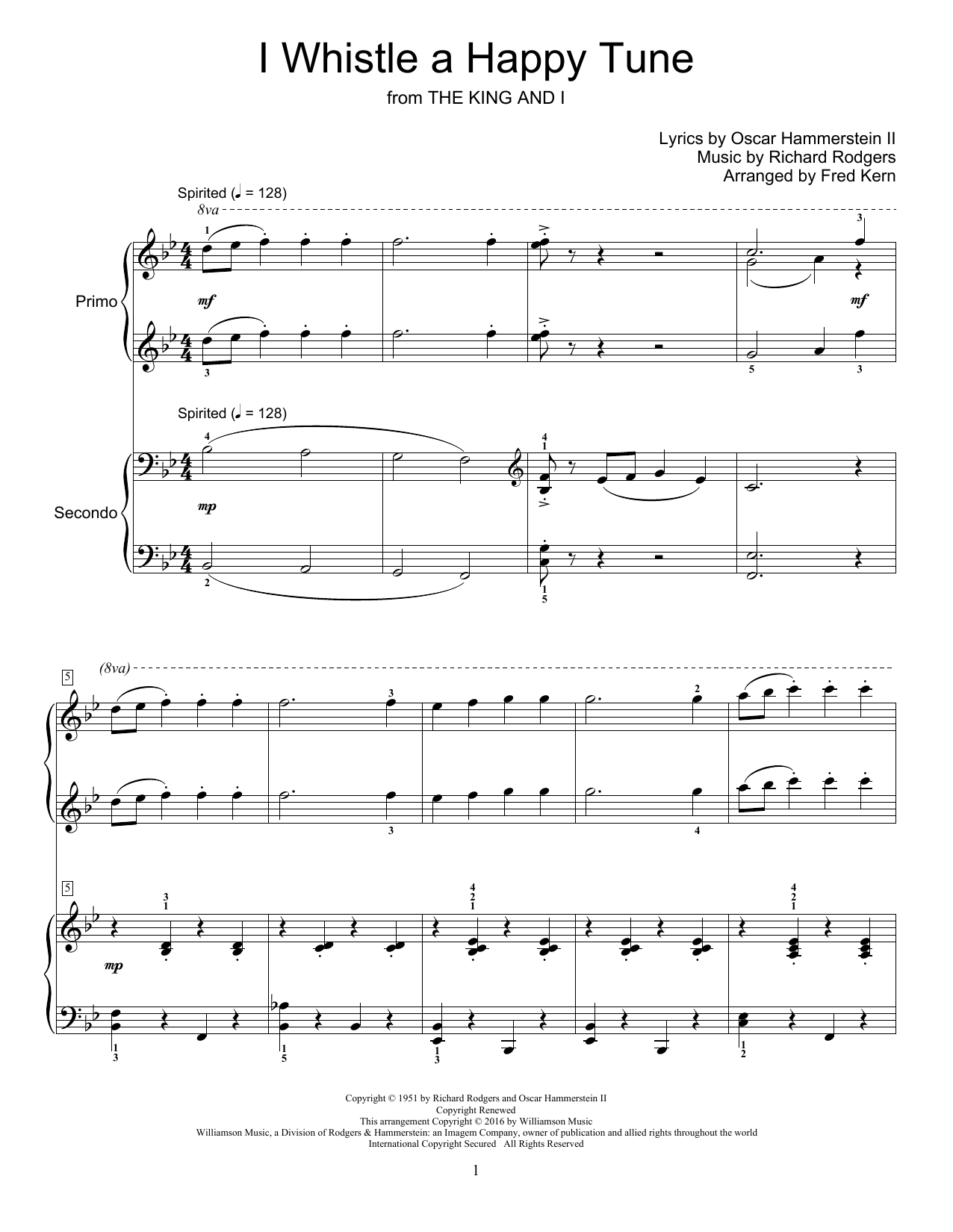 Fred Kern I Whistle A Happy Tune Sheet Music Notes & Chords for Piano Duet - Download or Print PDF
