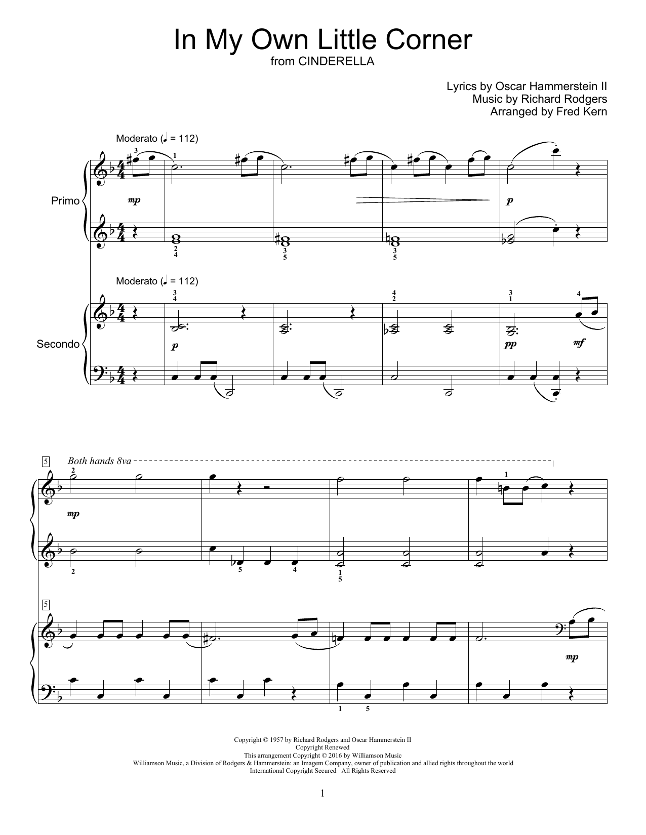Fred Kern In My Own Little Corner (from Cinderella the Musical) Sheet Music Notes & Chords for Piano Duet - Download or Print PDF