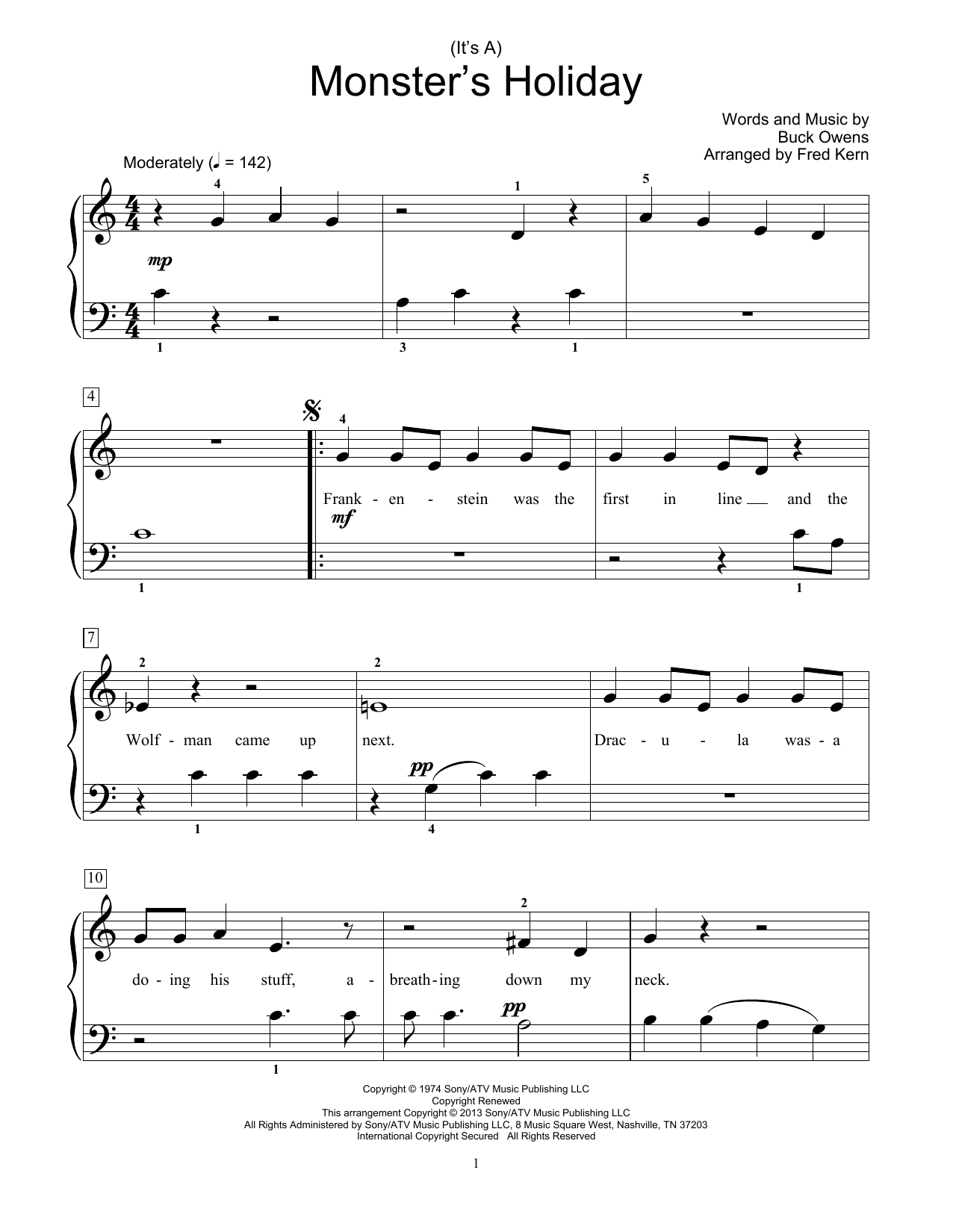 Fred Kern (It's A) Monster's Holiday Sheet Music Notes & Chords for Educational Piano - Download or Print PDF