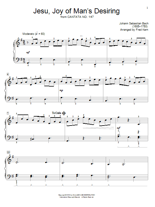 Fred Kern Jesu, Joy Of Man's Desiring Sheet Music Notes & Chords for Educational Piano - Download or Print PDF