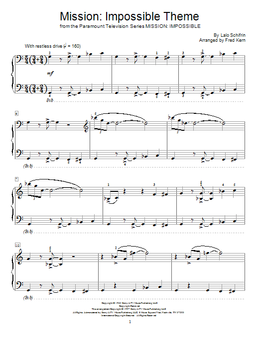 Fred Kern Mission: Impossible Theme Sheet Music Notes & Chords for Educational Piano - Download or Print PDF