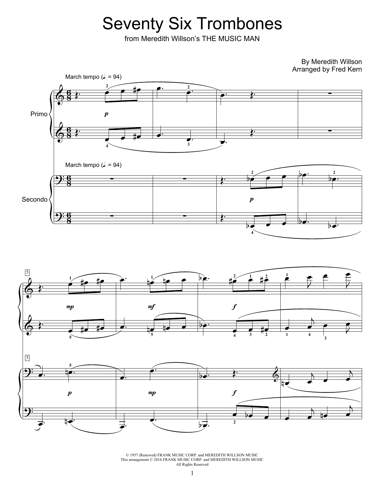 Fred Kern Seventy Six Trombones Sheet Music Notes & Chords for Piano Duet - Download or Print PDF