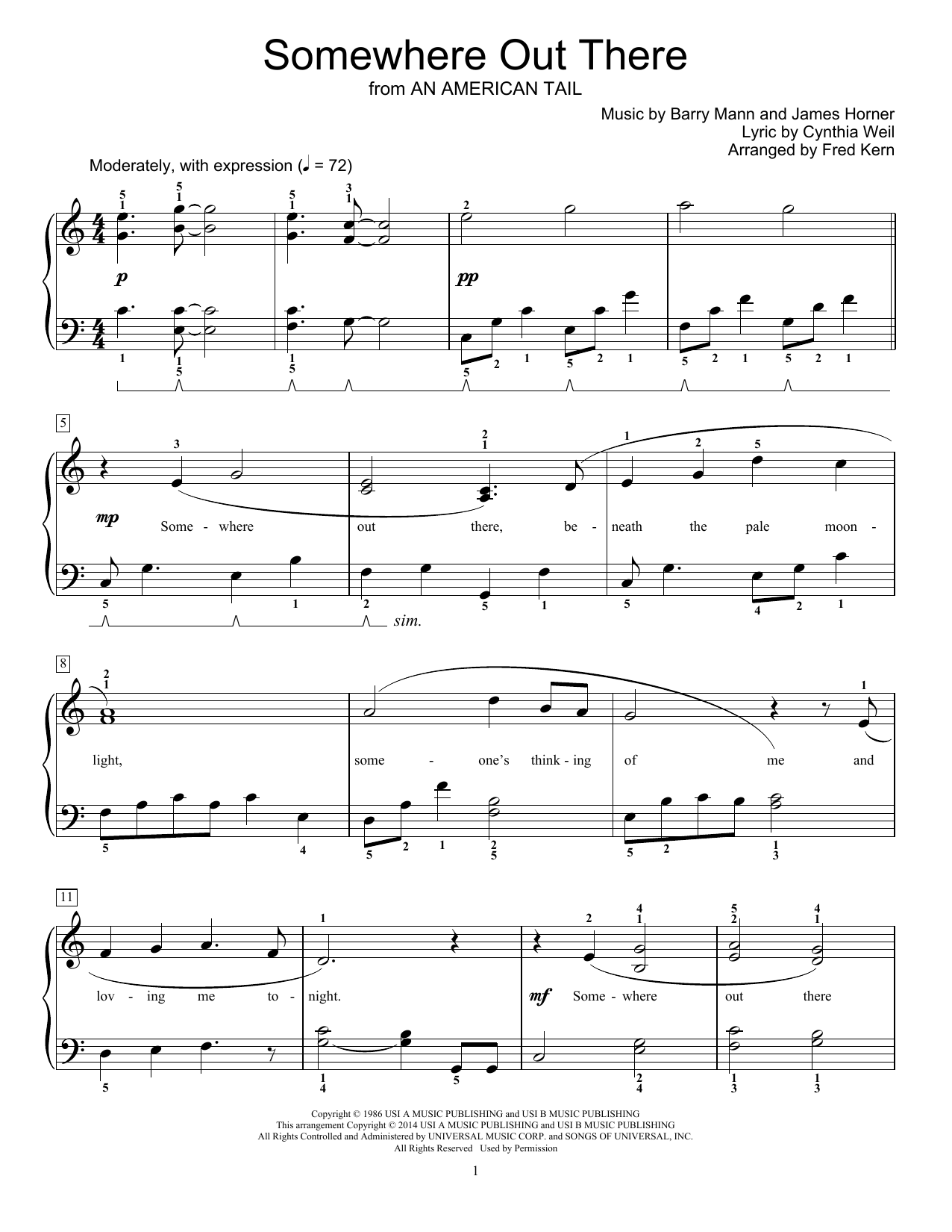 Fred Kern Somewhere Out There Sheet Music Notes & Chords for Educational Piano - Download or Print PDF