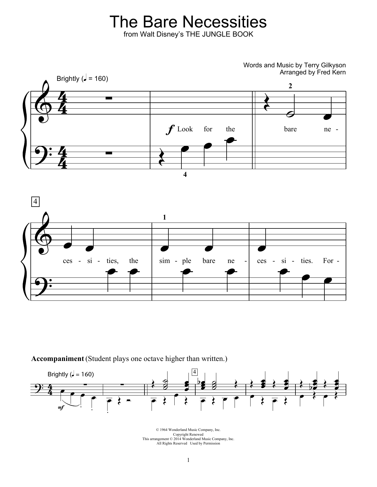Fred Kern The Bare Necessities Sheet Music Notes & Chords for Educational Piano - Download or Print PDF