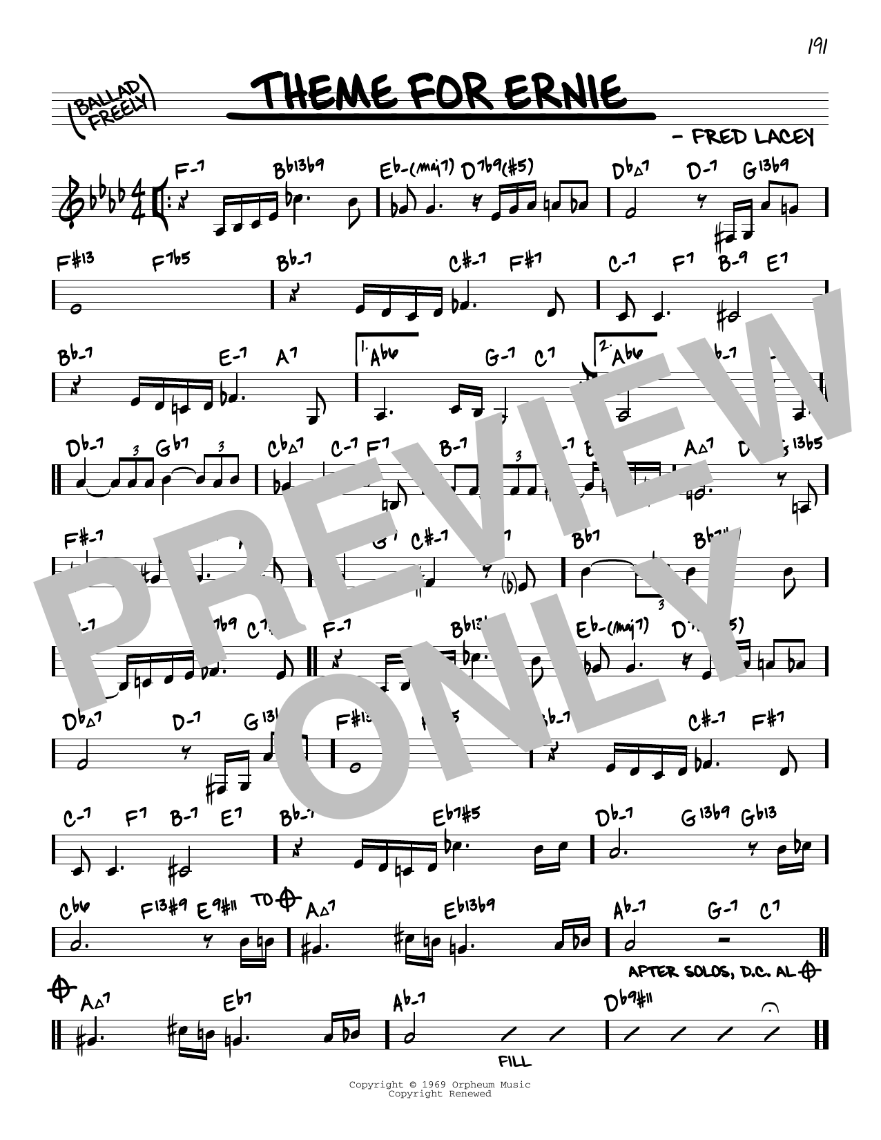 Fred Lacey Theme For Ernie (arr. David Hazeltine) Sheet Music Notes & Chords for Real Book – Enhanced Chords - Download or Print PDF
