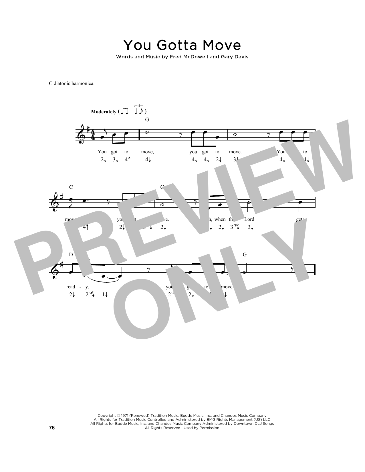 Fred McDowell You Gotta Move Sheet Music Notes & Chords for Harmonica - Download or Print PDF