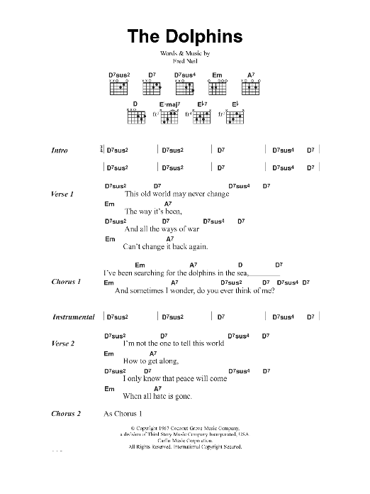 Fred Neil The Dolphins Sheet Music Notes & Chords for Lyrics & Chords - Download or Print PDF