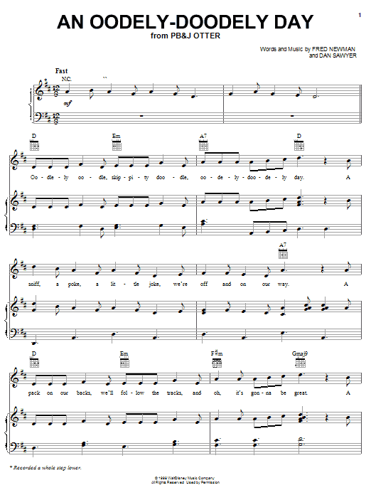 Fred Newman An Oodely-Doodely Day (from the Disney TV Series PB&J Otter) Sheet Music Notes & Chords for Piano, Vocal & Guitar (Right-Hand Melody) - Download or Print PDF