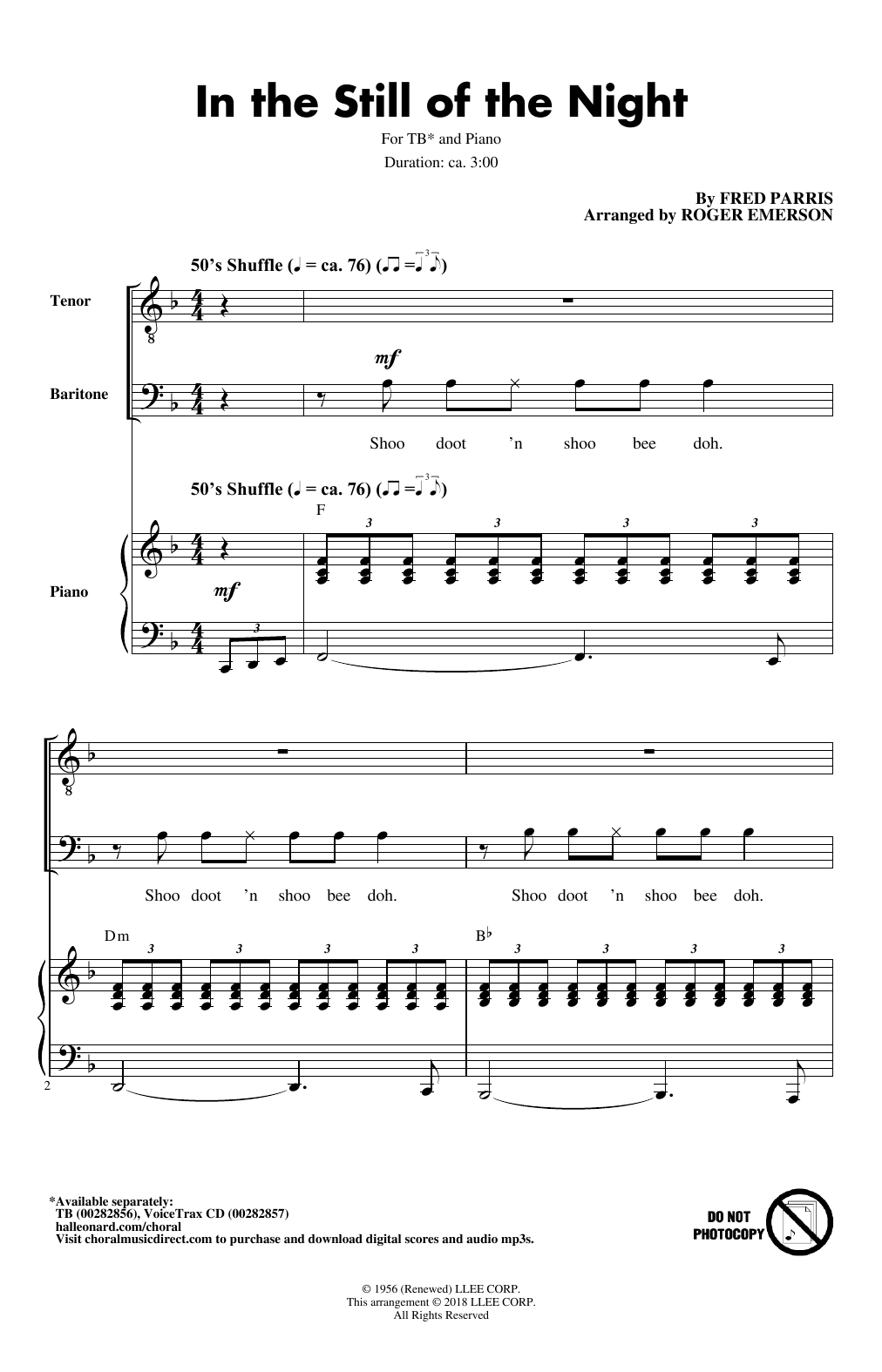 Fred Parris In The Still Of The Night (arr. Roger Emerson) Sheet Music Notes & Chords for TB - Download or Print PDF