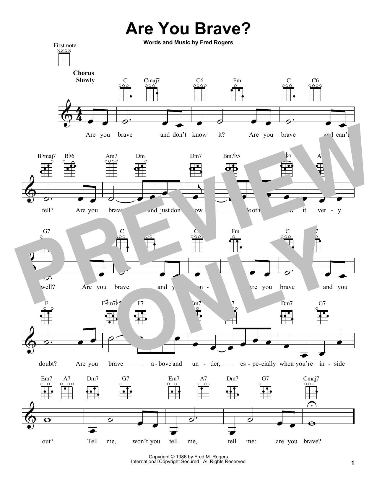 Fred Rogers Are You Brave? (from Mister Rogers' Neighborhood) Sheet Music Notes & Chords for Ukulele - Download or Print PDF