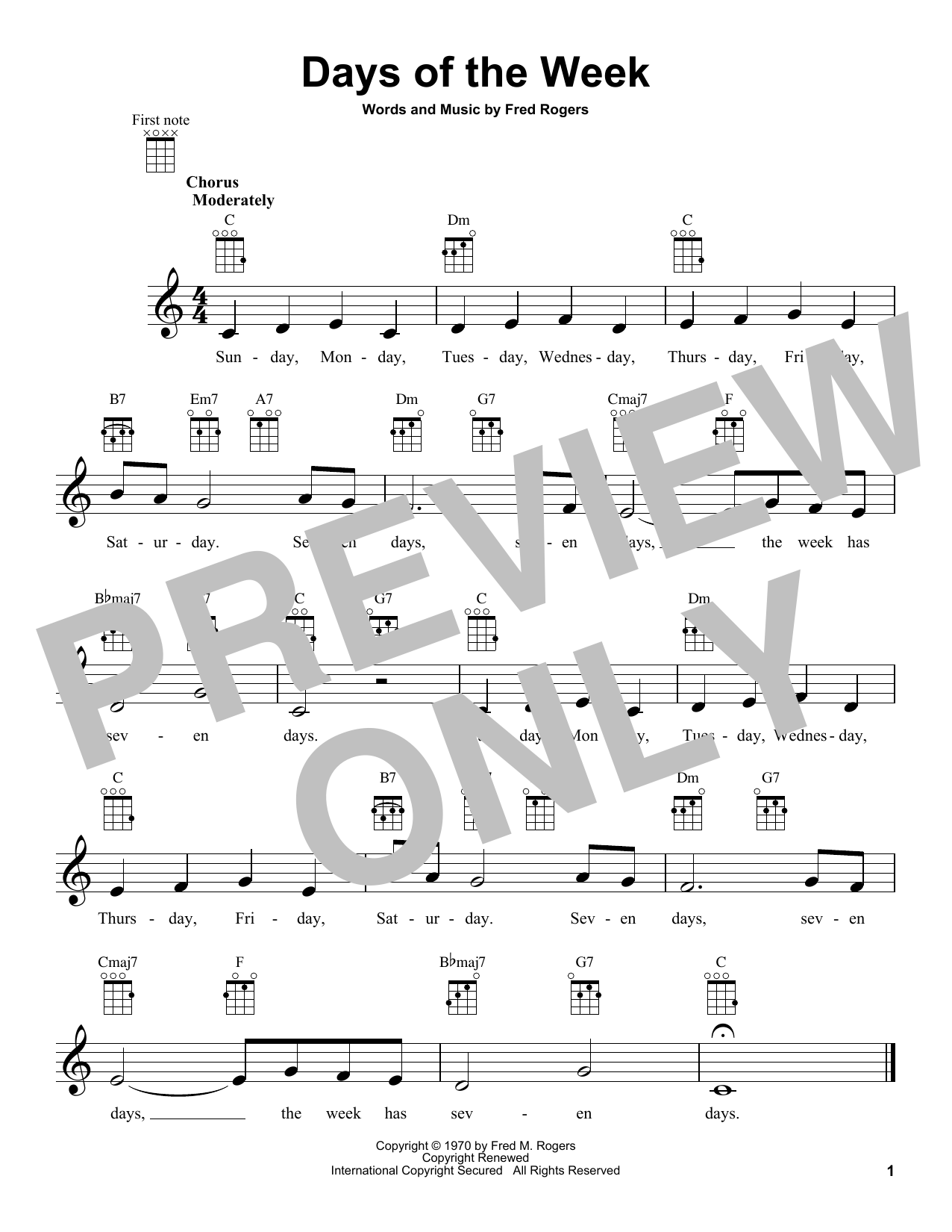 Fred Rogers Days Of The Week (from Mister Rogers' Neighborhood) Sheet Music Notes & Chords for Ukulele - Download or Print PDF