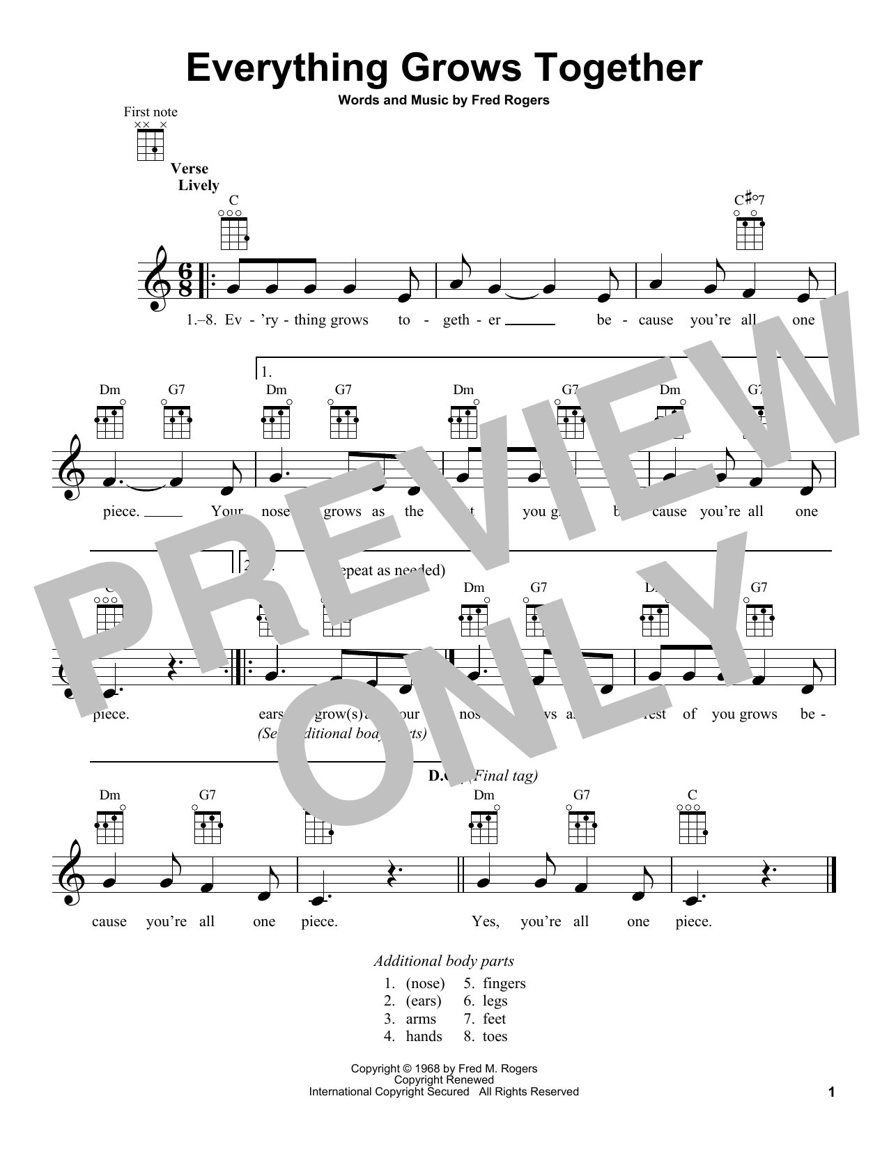 Fred Rogers Everything Grows Together (from Mister Rogers' Neighborhood) Sheet Music Notes & Chords for Ukulele - Download or Print PDF