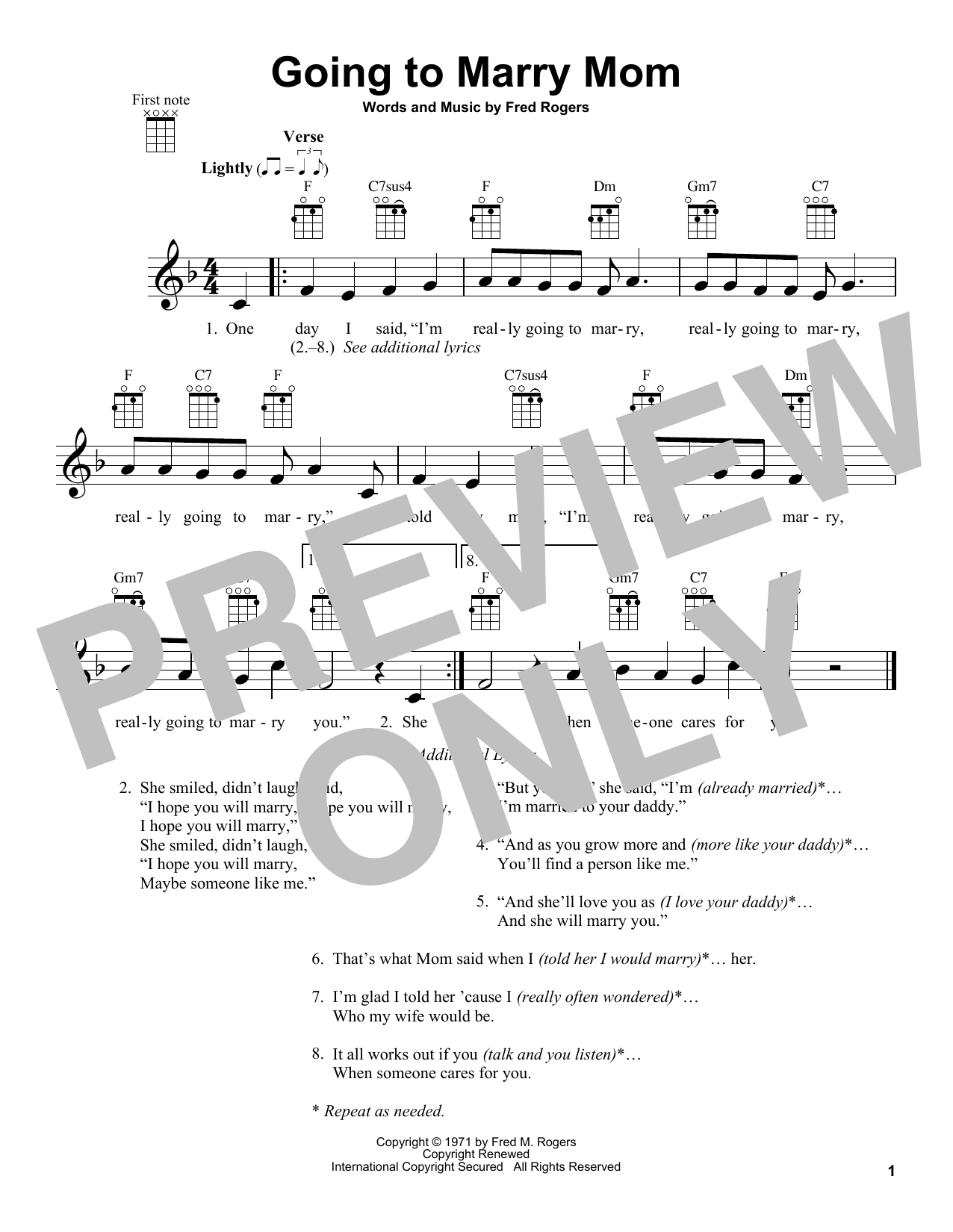 Fred Rogers Going To Marry Mom (from Mister Rogers' Neighborhood) Sheet Music Notes & Chords for Ukulele - Download or Print PDF