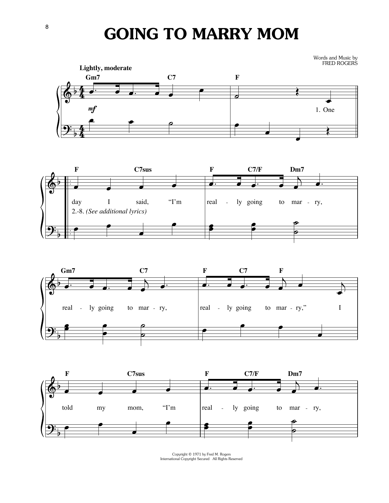 Fred Rogers Going To Marry Mom Sheet Music Notes & Chords for Easy Piano - Download or Print PDF