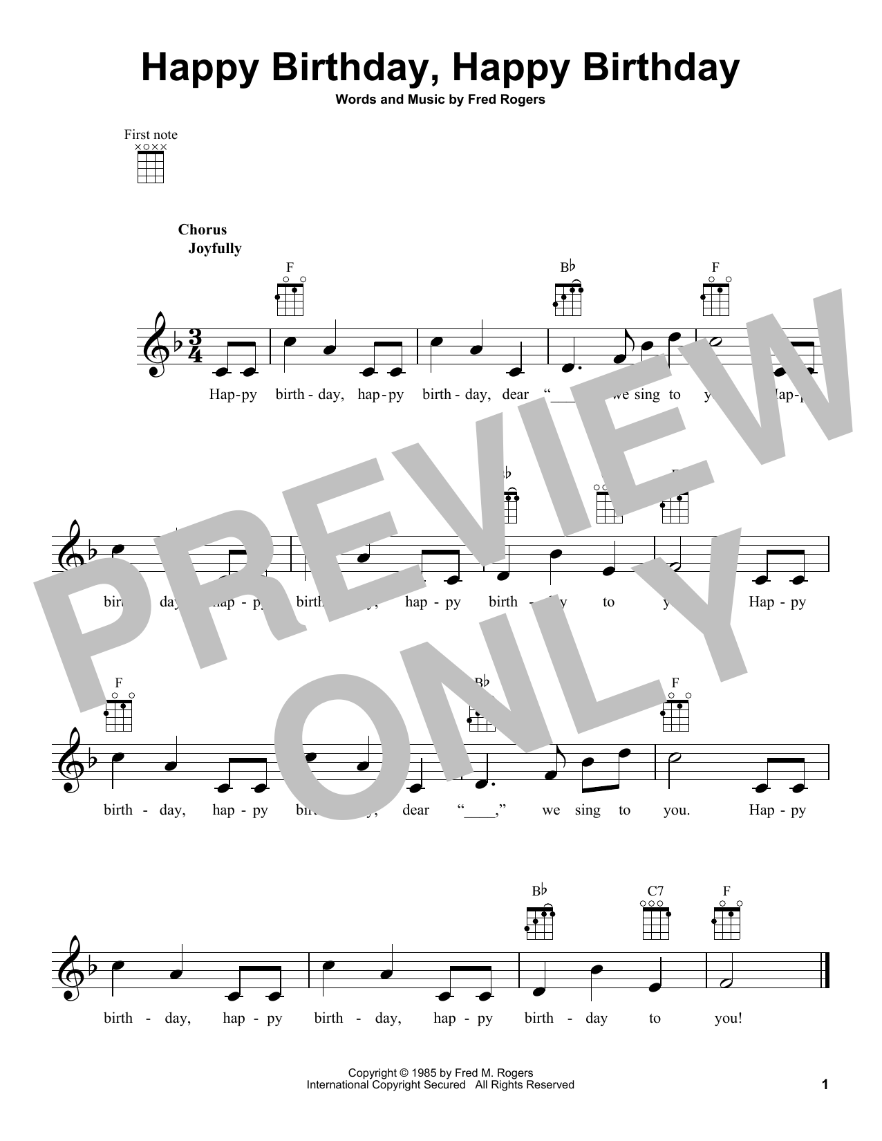 Fred Rogers Happy Birthday, Happy Birthday (from Mister Rogers' Neighborhood) Sheet Music Notes & Chords for Ukulele - Download or Print PDF