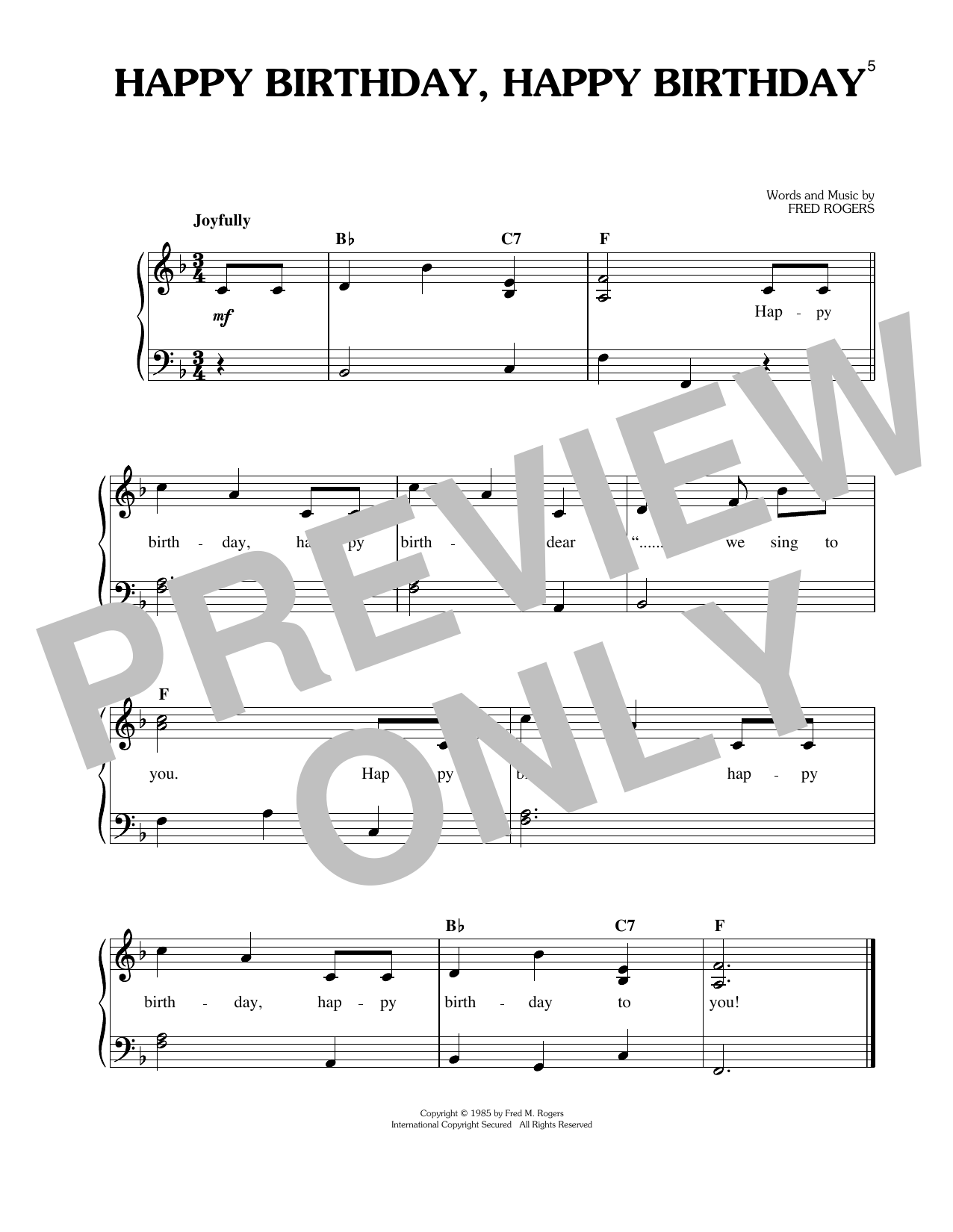 Fred Rogers Happy Birthday, Happy Birthday Sheet Music Notes & Chords for Easy Piano - Download or Print PDF