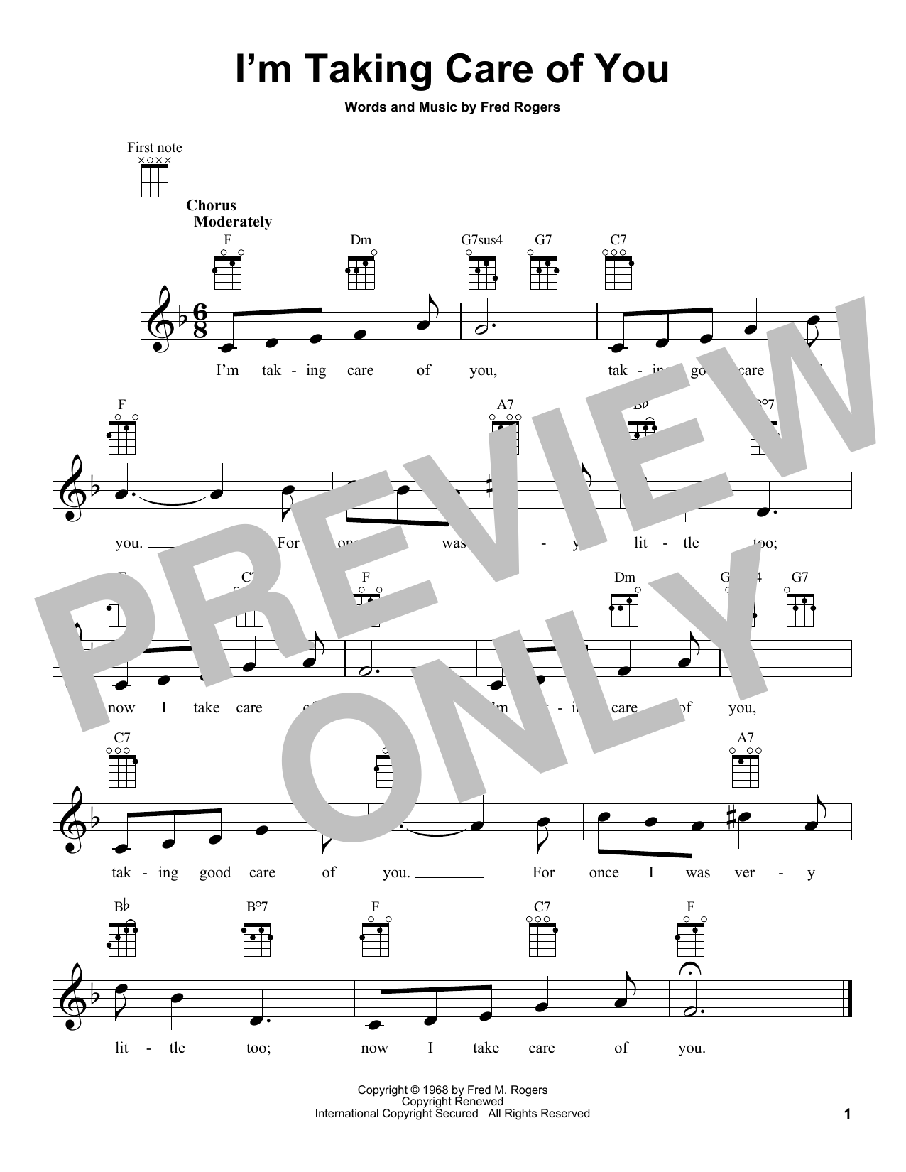 Fred Rogers I'm Taking Care Of You (from Mister Rogers' Neighborhood) Sheet Music Notes & Chords for Ukulele - Download or Print PDF