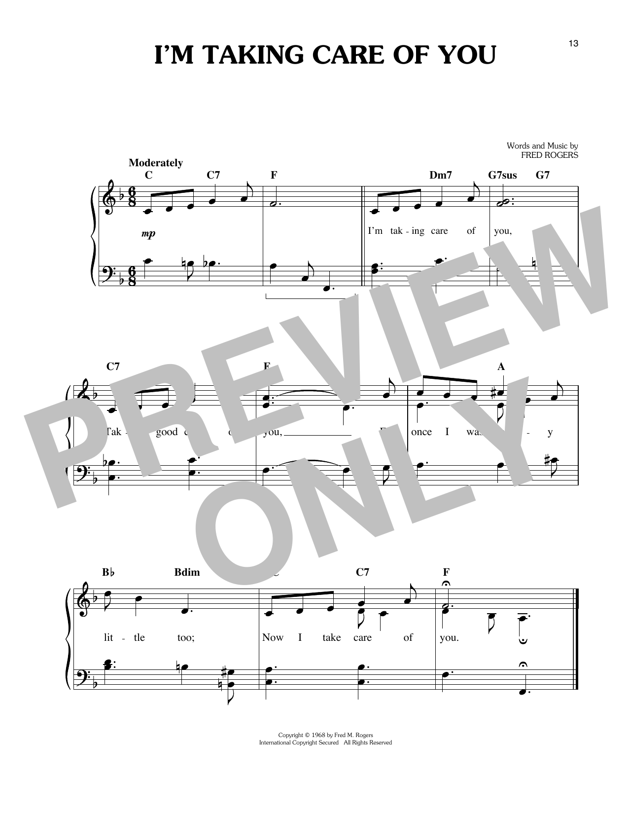 Fred Rogers I'm Taking Care Of You Sheet Music Notes & Chords for Easy Piano - Download or Print PDF