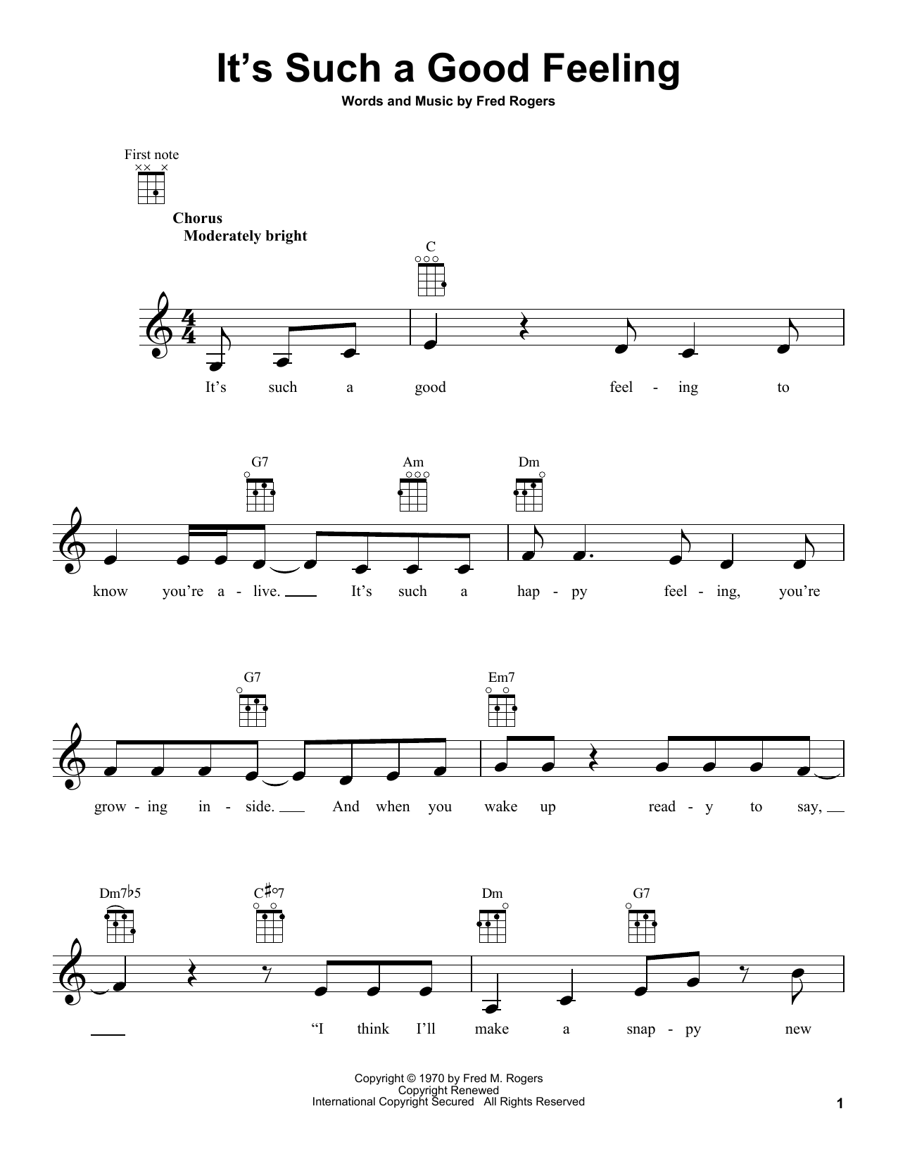 Fred Rogers It's Such A Good Feeling (from Mister Rogers' Neighborhood) Sheet Music Notes & Chords for Ukulele - Download or Print PDF