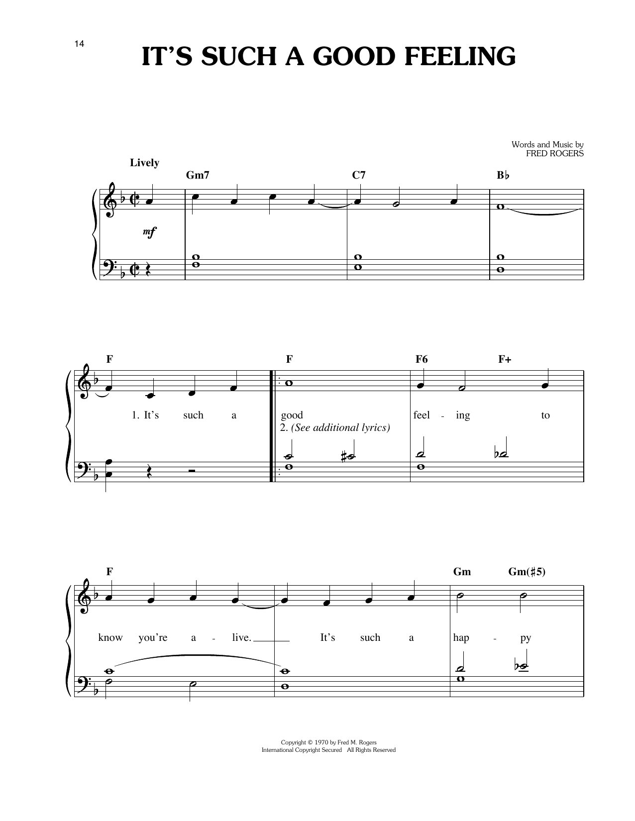 Fred Rogers It's Such A Good Feeling Sheet Music Notes & Chords for Easy Piano - Download or Print PDF