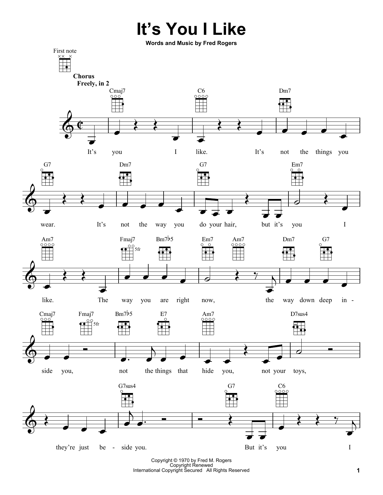 Fred Rogers It's You I Like (from Mister Rogers' Neighborhood) Sheet Music Notes & Chords for Ukulele - Download or Print PDF