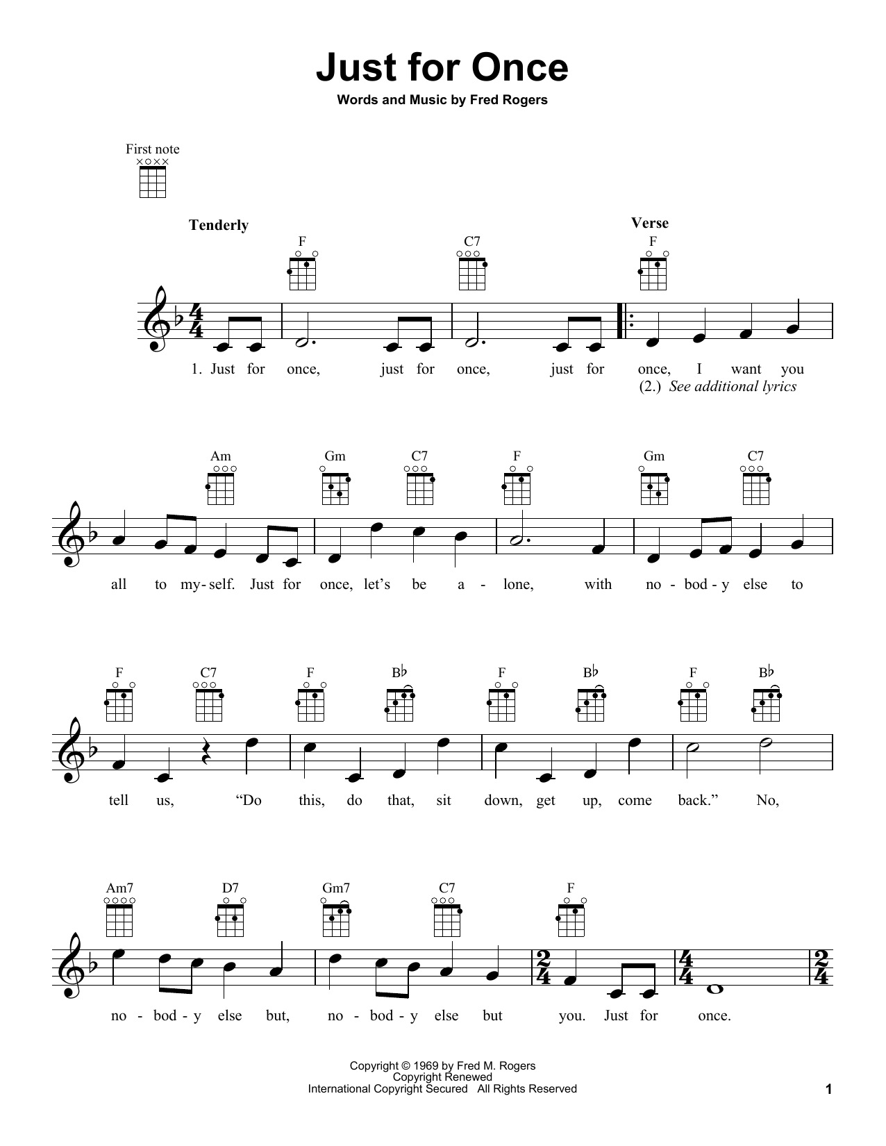 Fred Rogers Just For Once (from Mister Rogers' Neighborhood) Sheet Music Notes & Chords for Ukulele - Download or Print PDF