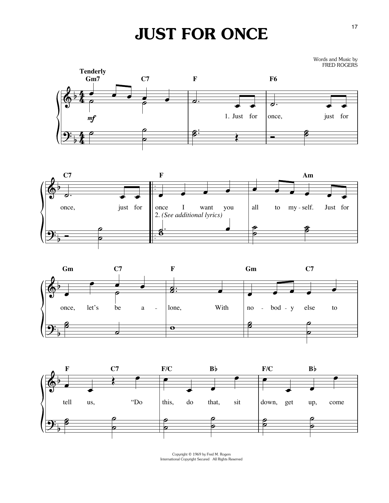 Fred Rogers Just For Once Sheet Music Notes & Chords for Easy Piano - Download or Print PDF