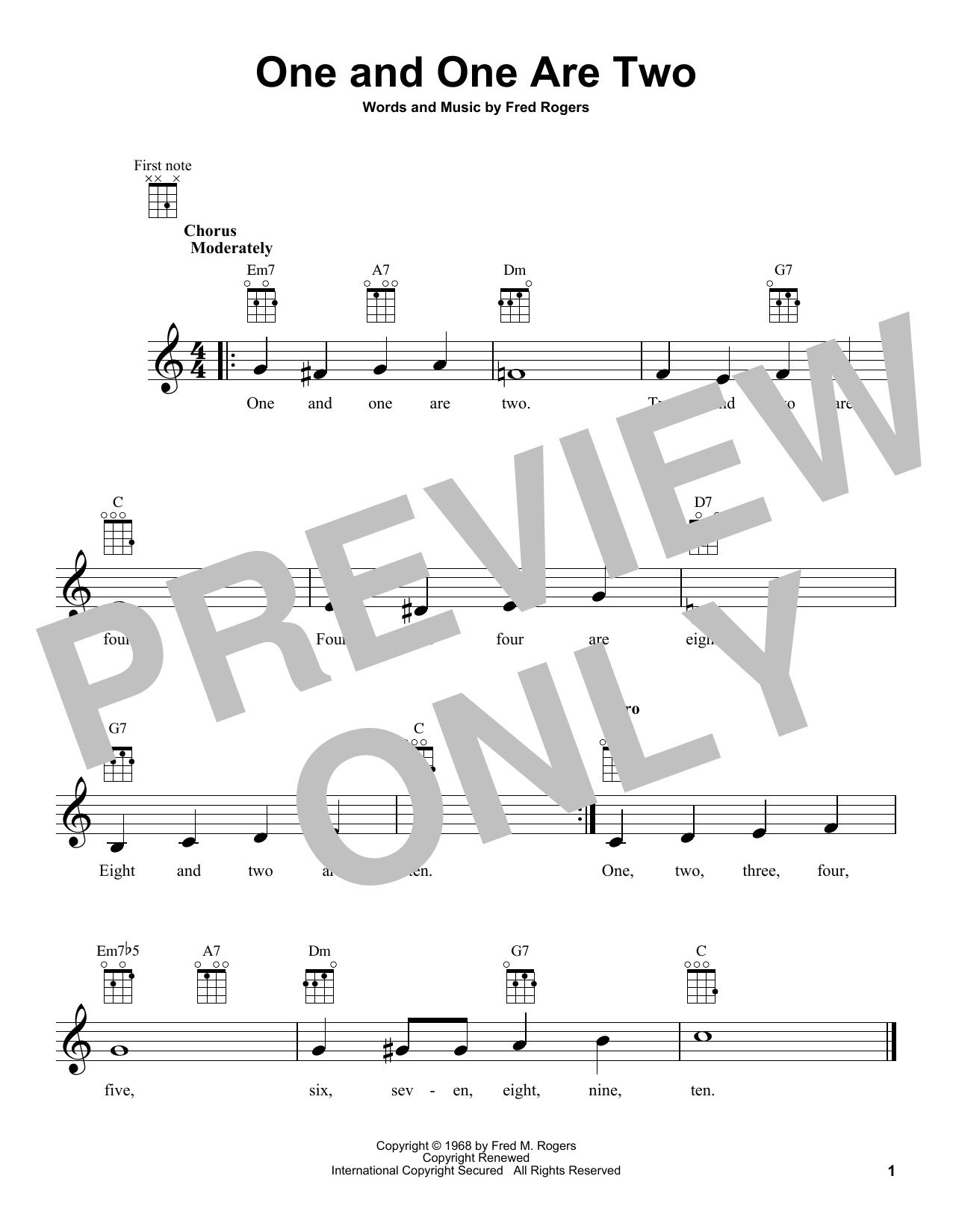 Fred Rogers One And One Are Two (from Mister Rogers' Neighborhood) Sheet Music Notes & Chords for Ukulele - Download or Print PDF