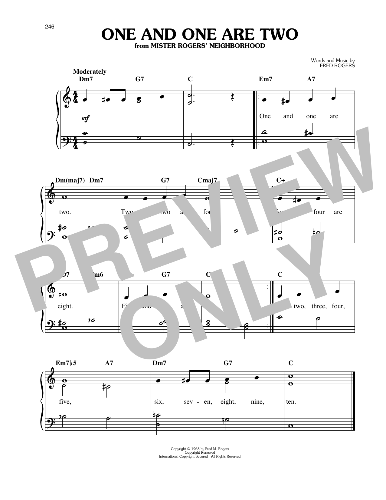 Fred Rogers One And One Are Two Sheet Music Notes & Chords for Easy Piano - Download or Print PDF