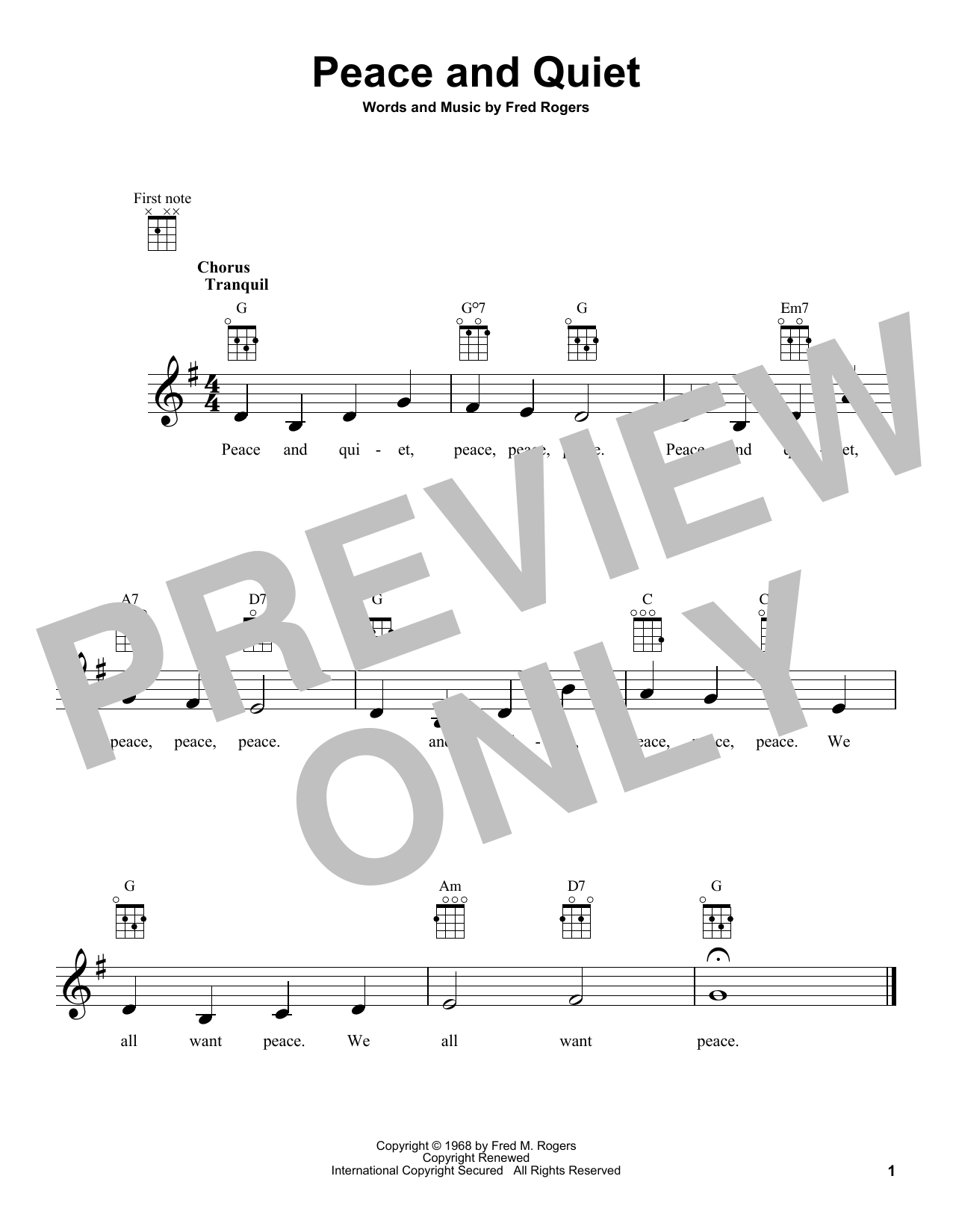 Fred Rogers Peace And Quiet (from Mister Rogers' Neighborhood) Sheet Music Notes & Chords for Ukulele - Download or Print PDF