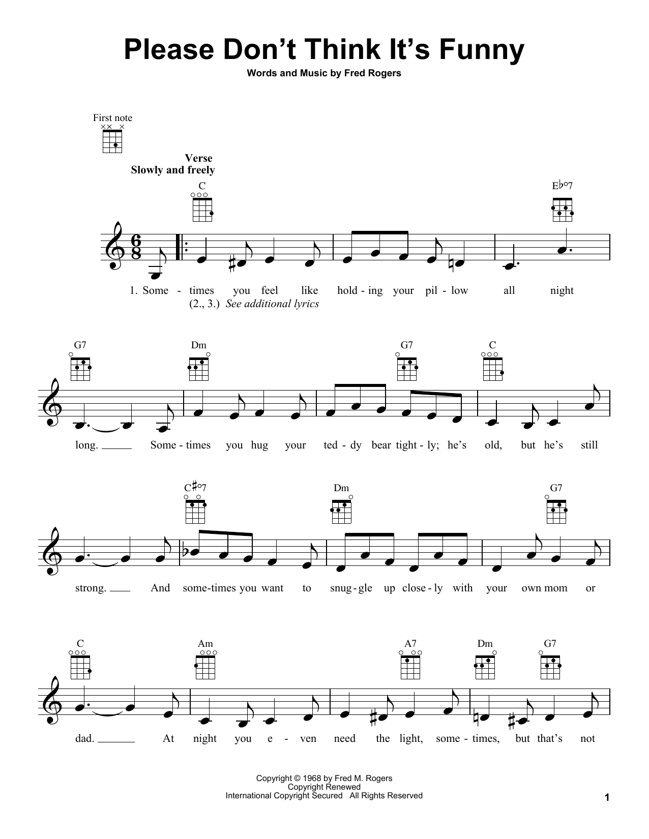 Fred Rogers Please Don't Think It's Funny (from Mister Rogers' Neighborhood) Sheet Music Notes & Chords for Ukulele - Download or Print PDF
