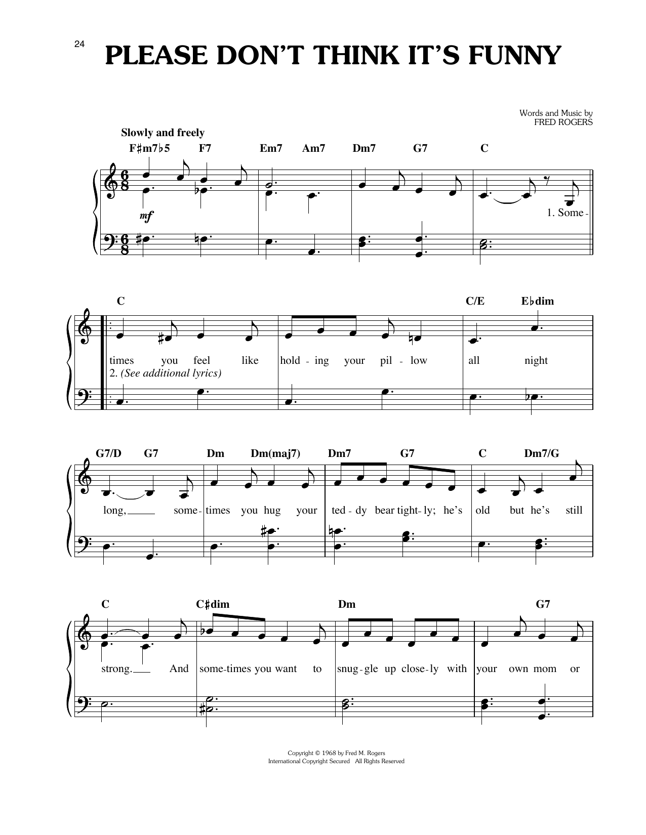 Fred Rogers Please Don't Think It's Funny Sheet Music Notes & Chords for Easy Piano - Download or Print PDF