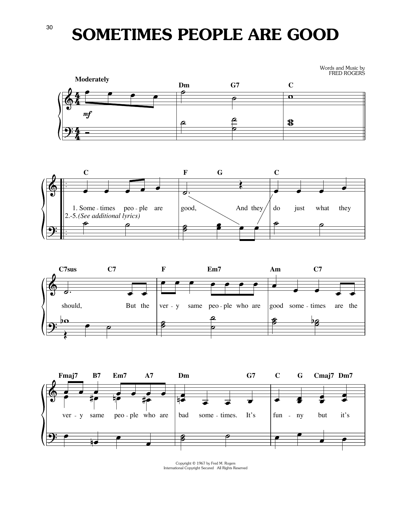 Fred Rogers Sometimes People Are Good Sheet Music Notes & Chords for Easy Piano - Download or Print PDF