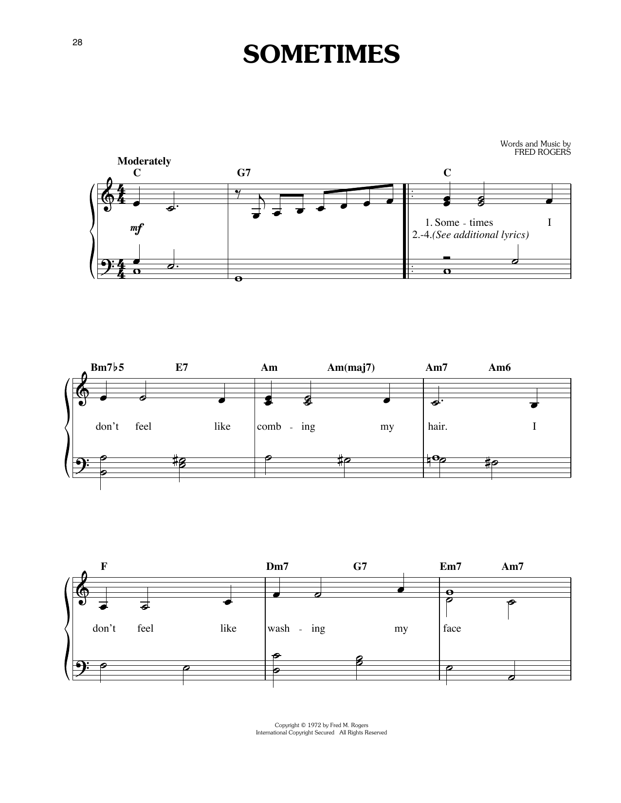 Fred Rogers Sometimes Sheet Music Notes & Chords for Easy Piano - Download or Print PDF