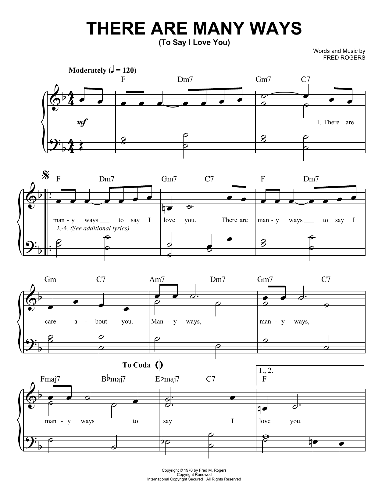 Fred Rogers There Are Many Ways (To Say I Love You) Sheet Music Notes & Chords for Easy Piano - Download or Print PDF