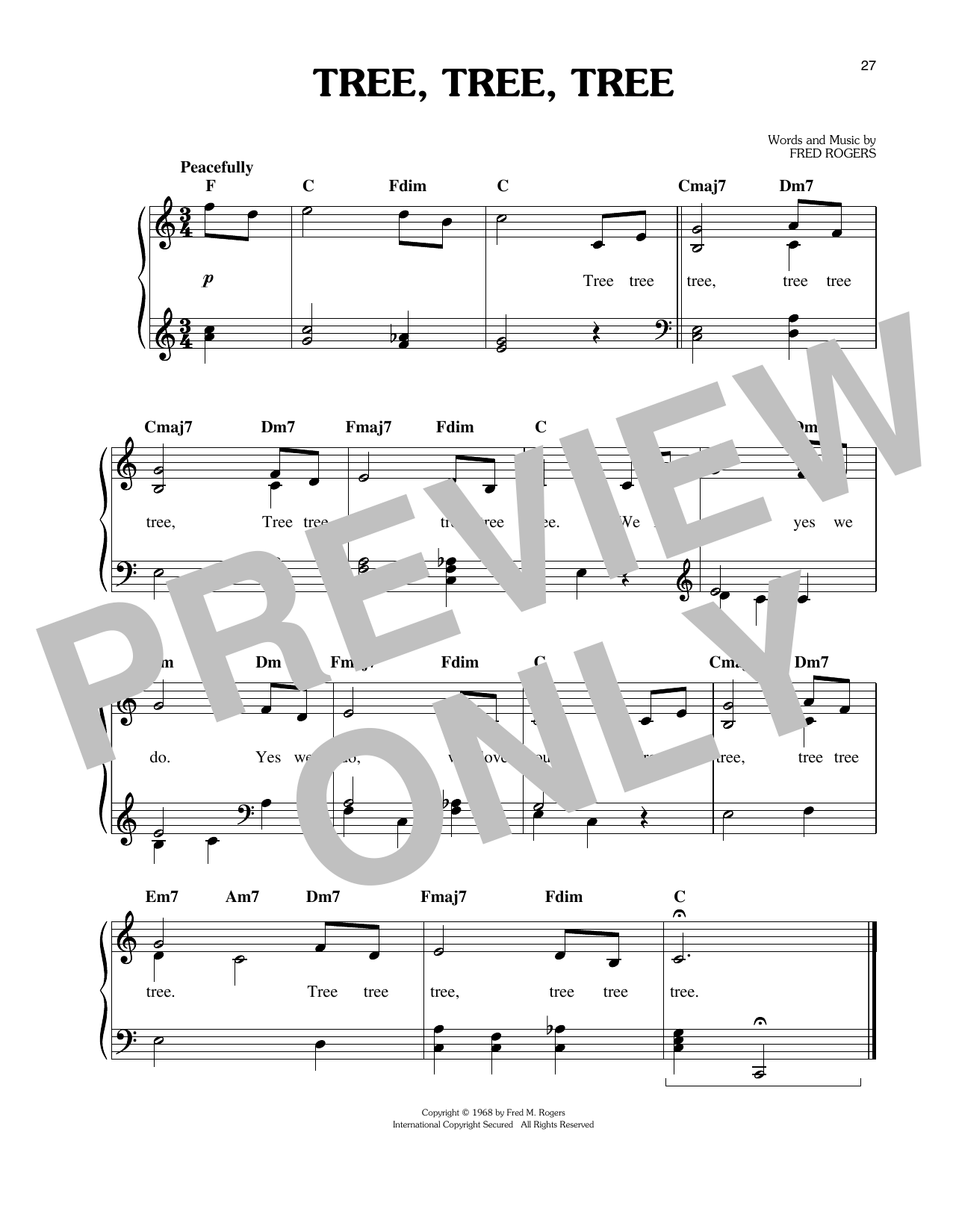 Fred Rogers Tree, Tree, Tree Sheet Music Notes & Chords for Easy Piano - Download or Print PDF