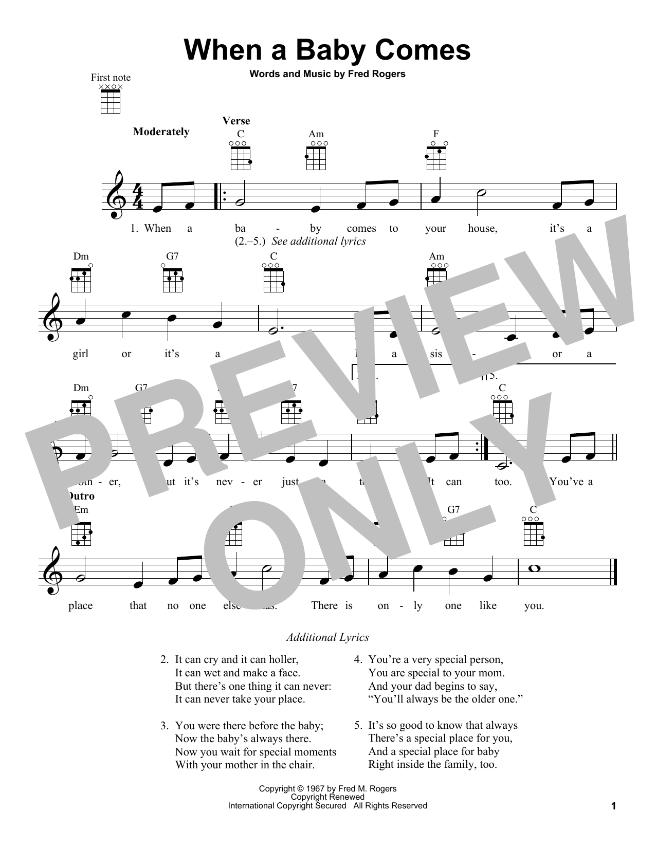 Fred Rogers When A Baby Comes (from Mister Rogers' Neighborhood) Sheet Music Notes & Chords for Ukulele - Download or Print PDF