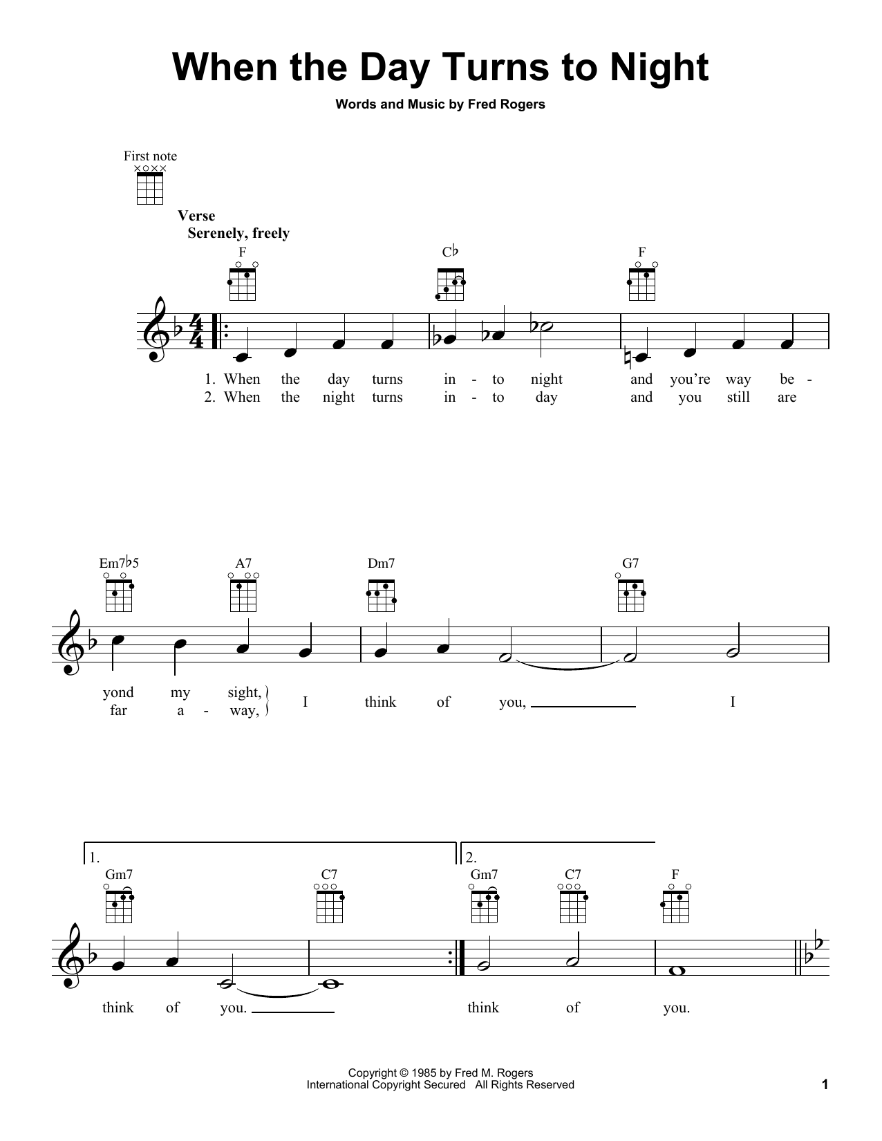 Fred Rogers When The Day Turns To Night (from Mister Rogers' Neighborhood) Sheet Music Notes & Chords for Ukulele - Download or Print PDF