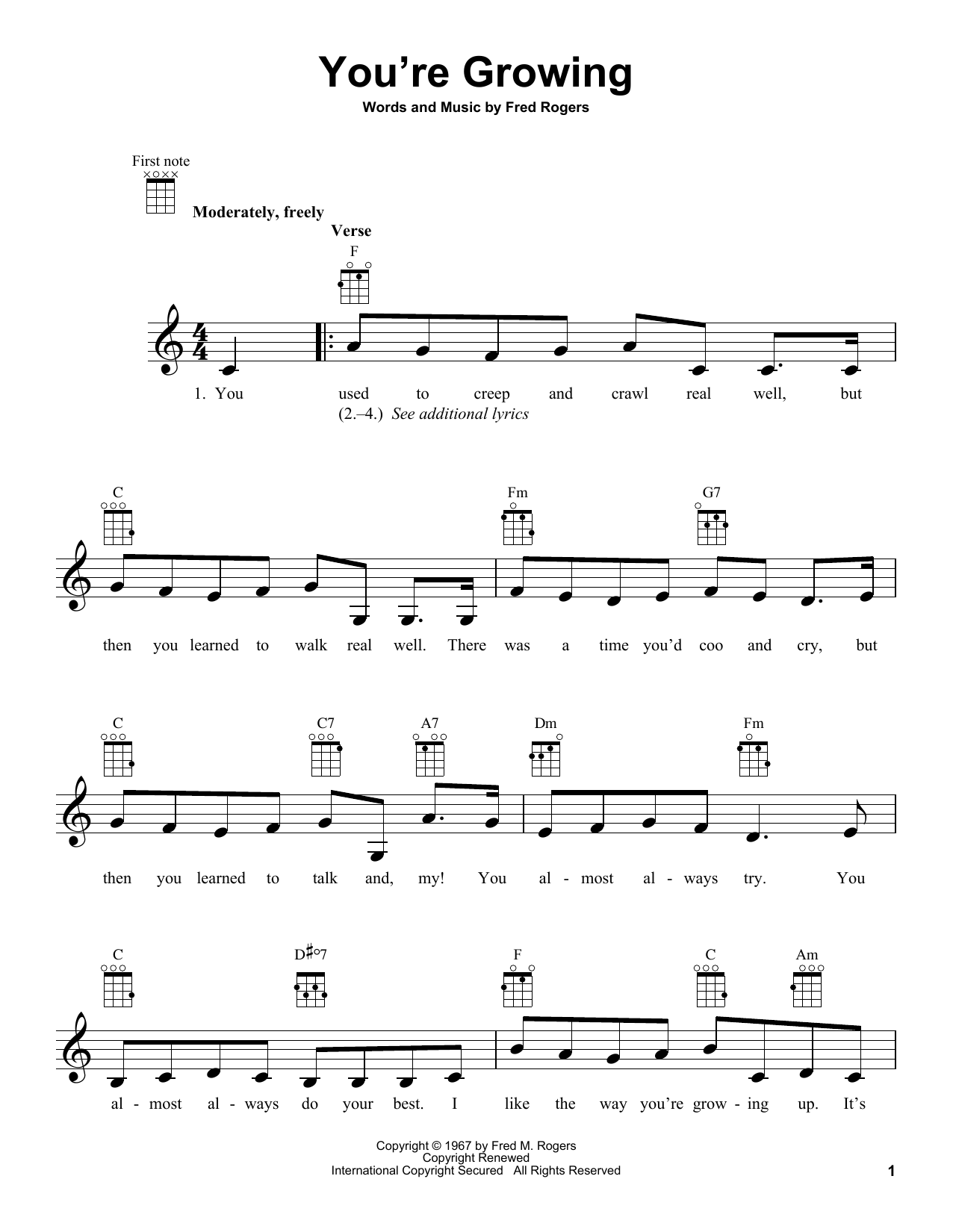 Fred Rogers You're Growing (from Mister Rogers' Neighborhood) Sheet Music Notes & Chords for Ukulele - Download or Print PDF