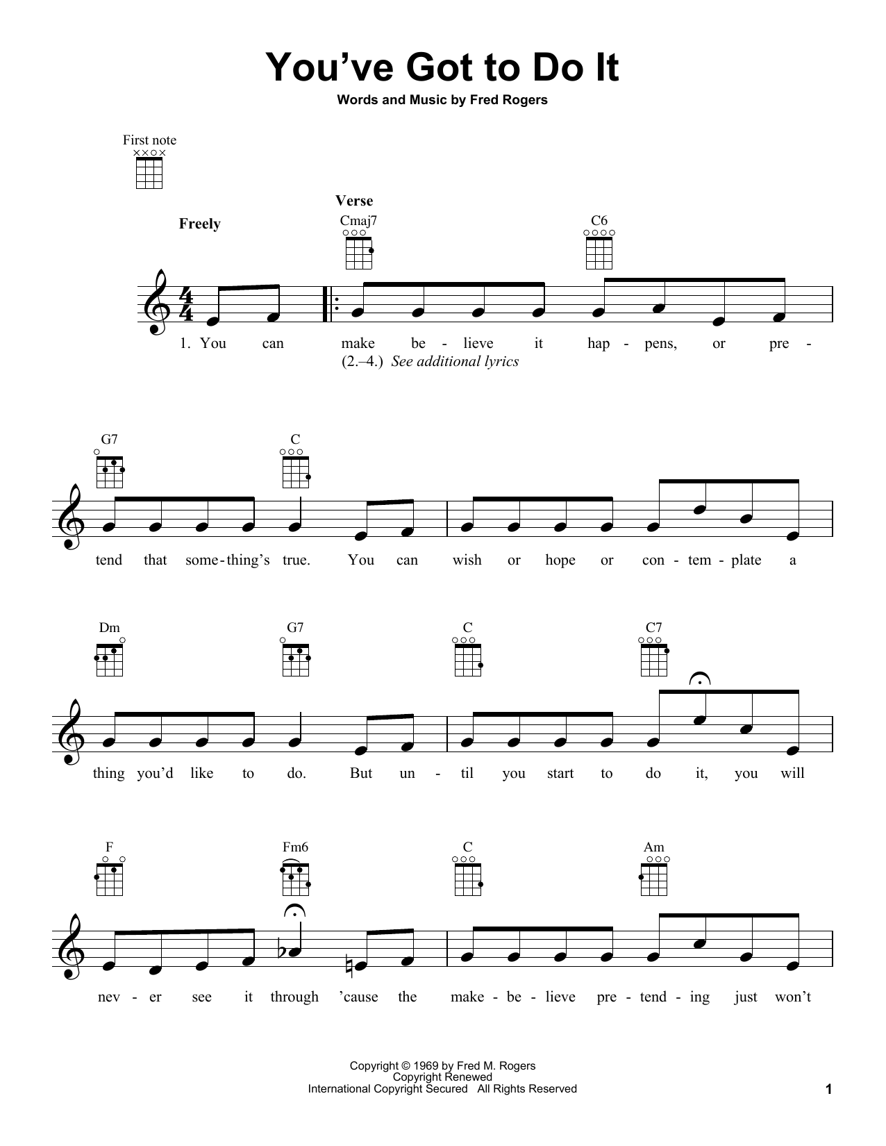Fred Rogers You've Got To Do It (from Mister Rogers' Neighborhood) Sheet Music Notes & Chords for Ukulele - Download or Print PDF