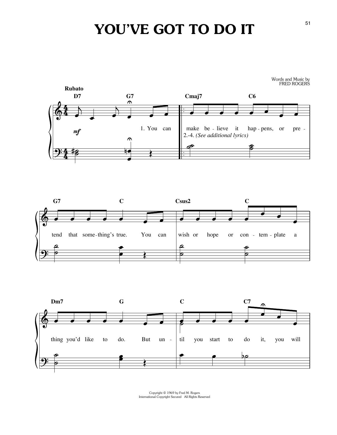 Fred Rogers You've Got To Do It Sheet Music Notes & Chords for Easy Piano - Download or Print PDF