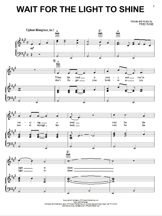 Fred Rose Wait For The Light To Shine Sheet Music Notes & Chords for Piano, Vocal & Guitar (Right-Hand Melody) - Download or Print PDF Fred Rose Wait For The Light To Shine Sheet Music Notes & Chords for Piano, Vocal & Guitar (Right-Hand Melody) - Download or Print PDF
