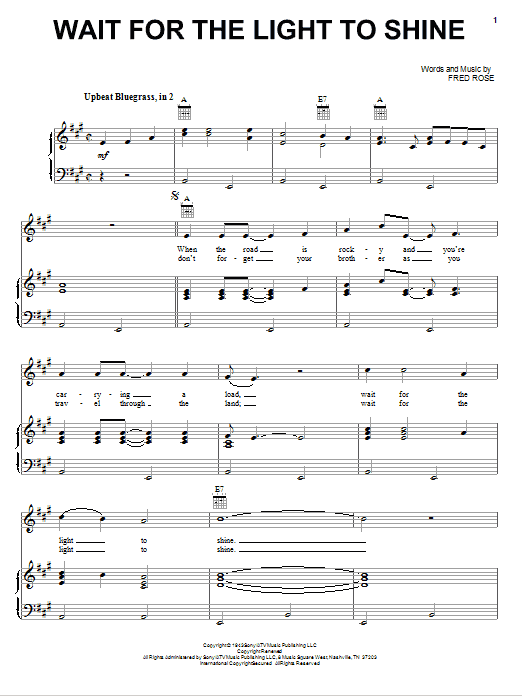 Fred Rose Wait For The Light To Shine Sheet Music Notes & Chords for Piano, Vocal & Guitar (Right-Hand Melody) - Download or Print PDF