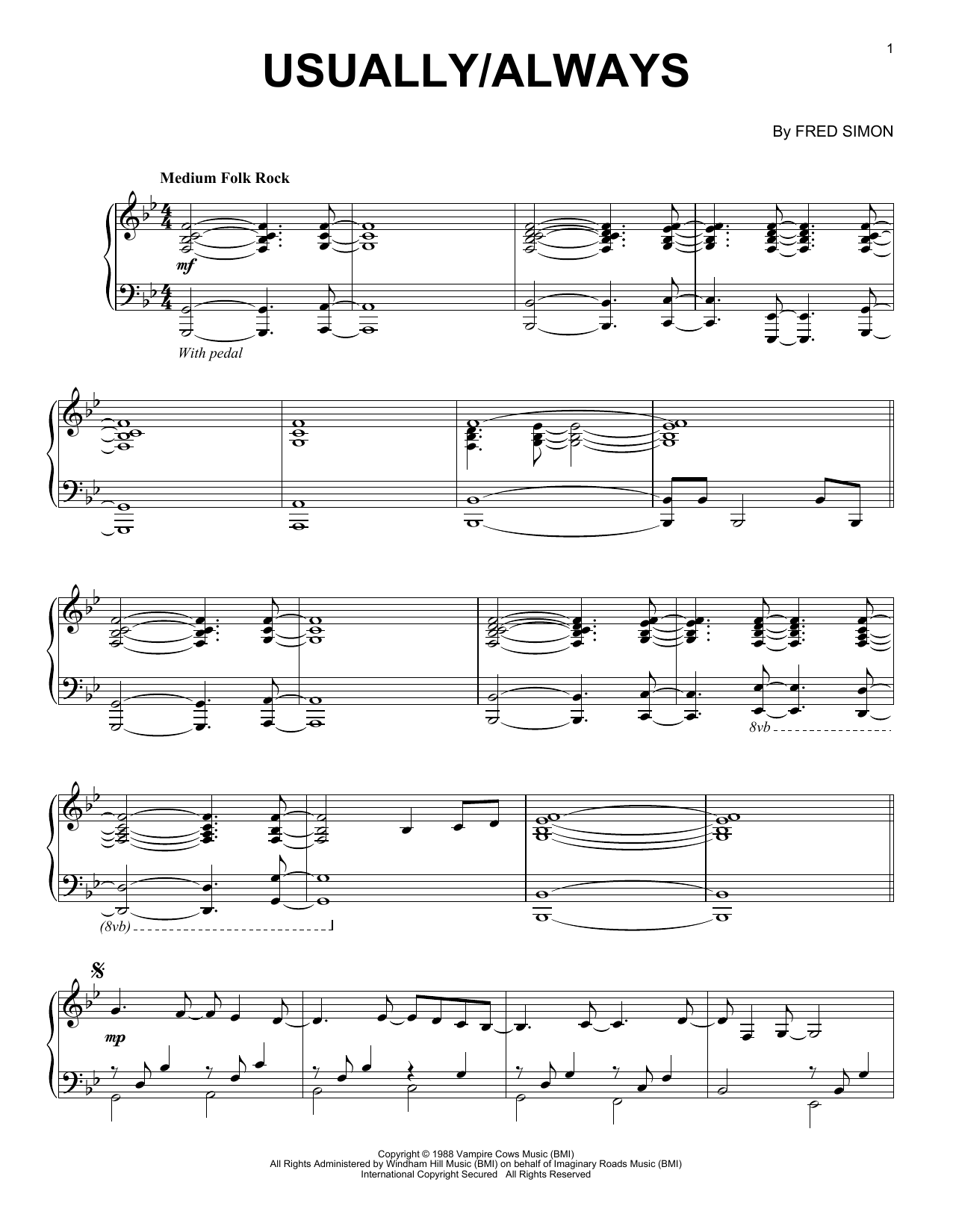 Fred Simon Usually/Always Sheet Music Notes & Chords for Piano Solo - Download or Print PDF