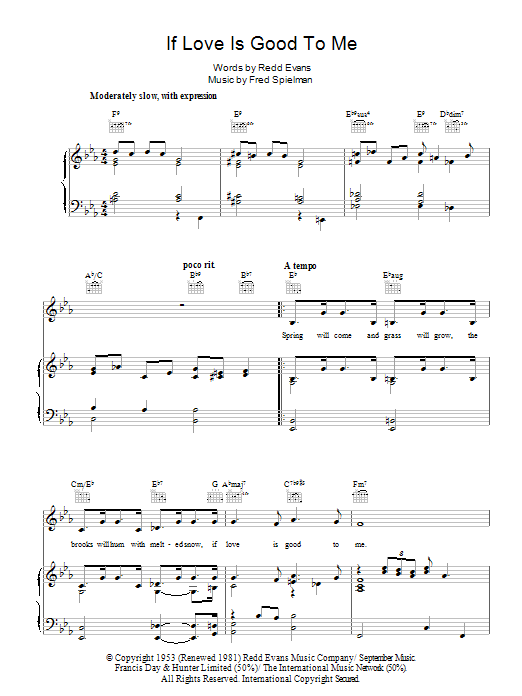 Fred Spielman If Love Is Good To Me Sheet Music Notes & Chords for Piano, Vocal & Guitar (Right-Hand Melody) - Download or Print PDF