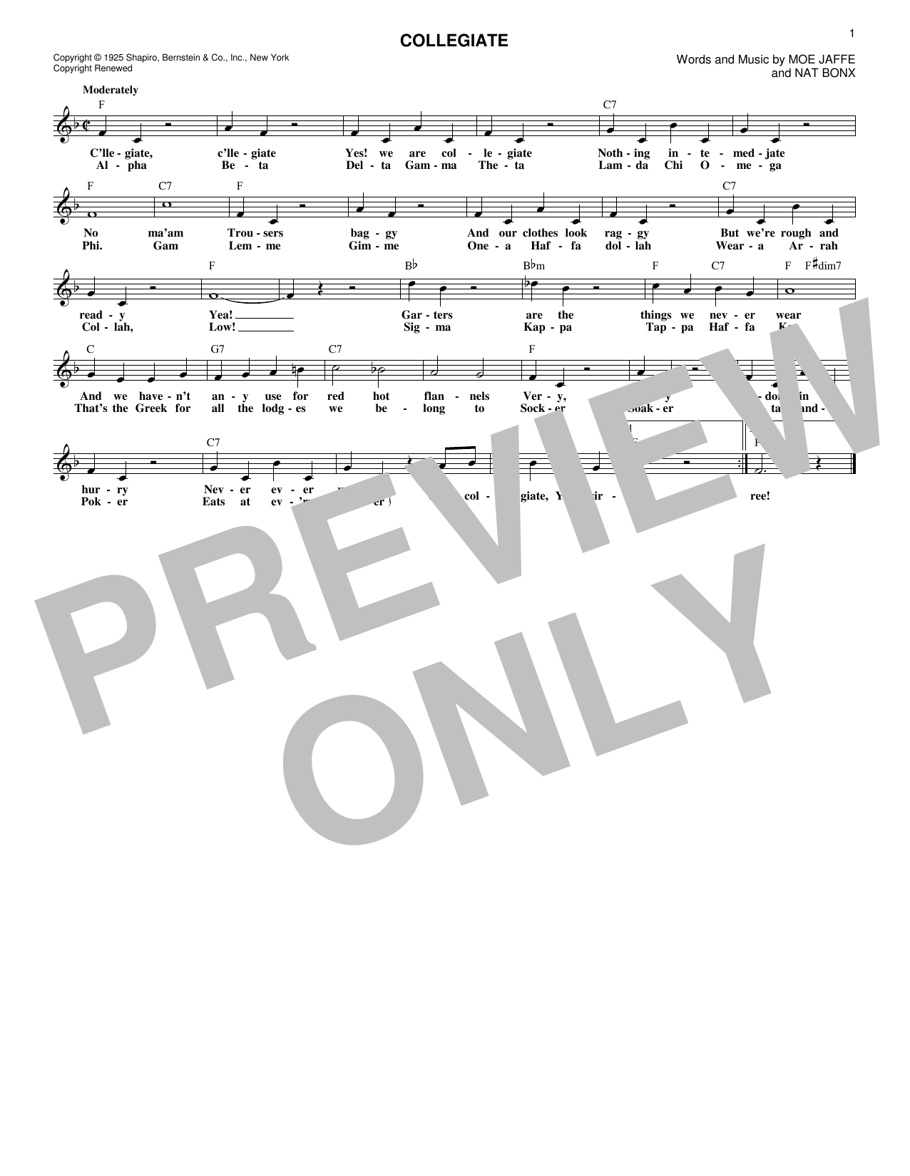 Fred Waring's Pennsylvanians Collegiate Sheet Music Notes & Chords for Melody Line, Lyrics & Chords - Download or Print PDF