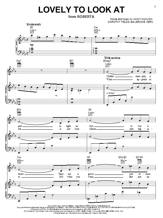 Preview Fred Astaire Lovely To Look At Pop sheet music, notes and chords for Piano, Vocal & Guitar (Right-Hand Melody), SKU: 50138 Lovely To Look At sheet music