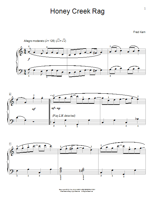 Preview Fred Kern Honey Creek Rag Pop sheet music, notes and chords for Educational Piano, SKU: 94205 Honey Creek Rag sheet music