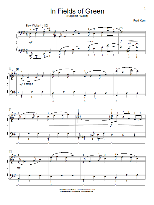 Preview Fred Kern In Fields Of Green Pop sheet music, notes and chords for Educational Piano, SKU: 94207 In Fields Of Green sheet music