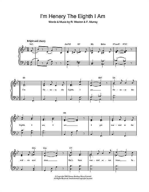 Fred Murray I'm Henery The Eighth I Am Sheet Music Notes & Chords for Piano & Vocal - Download or Print PDF